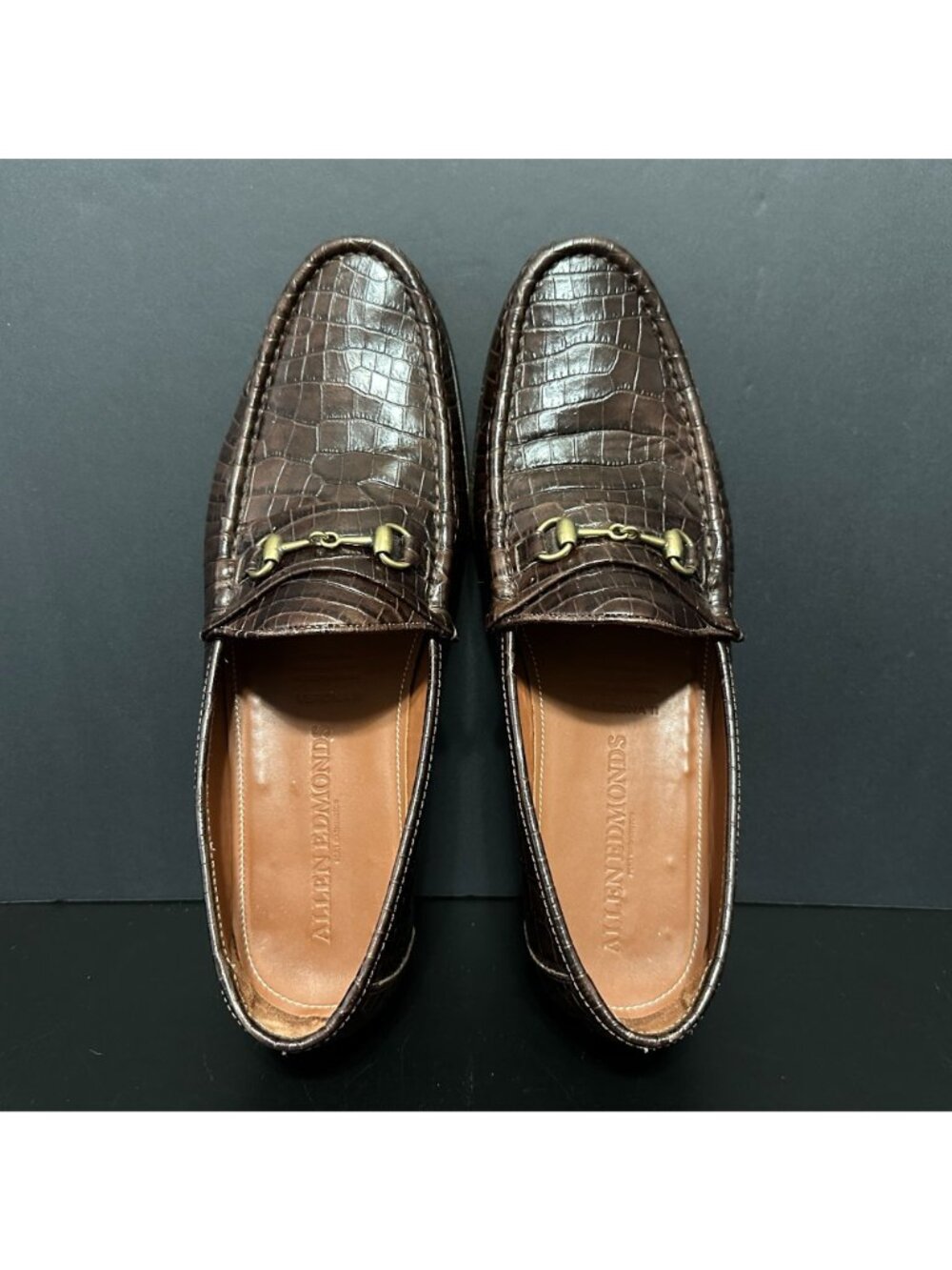ALLEN EDMONDS Verona II Italian Loafer Crocodile Embossed Leather Brown Size 13D - Picture 8 of 15